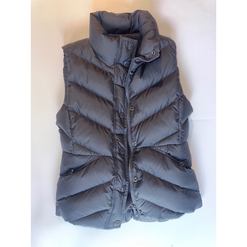 J.Crew Womens Gray Down Puffer Vest Sherpa Lined Chevron Quilted XS RN77388